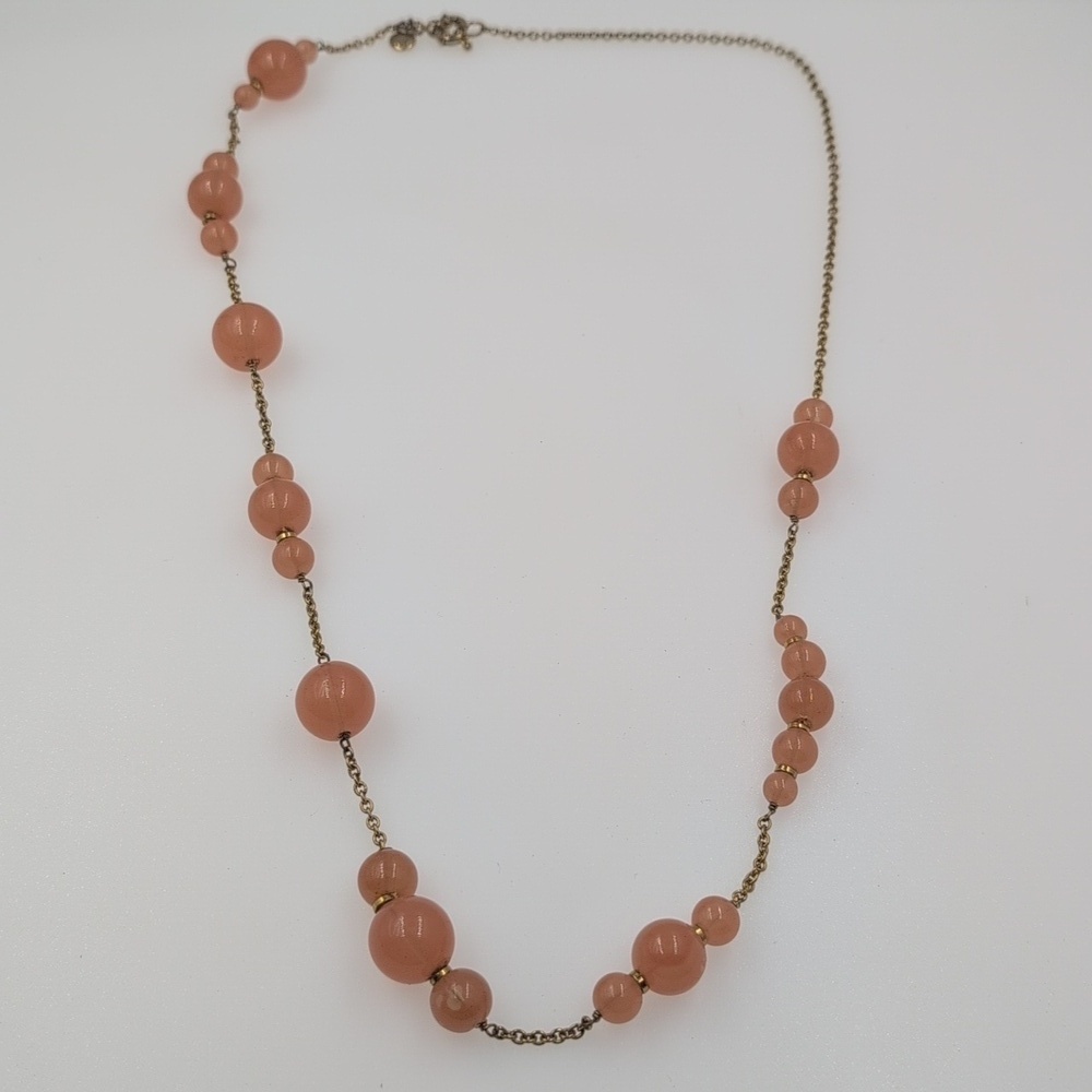J. Crew Peach/Coral Bubble Beaded Long Chain Necklace 25" EUC